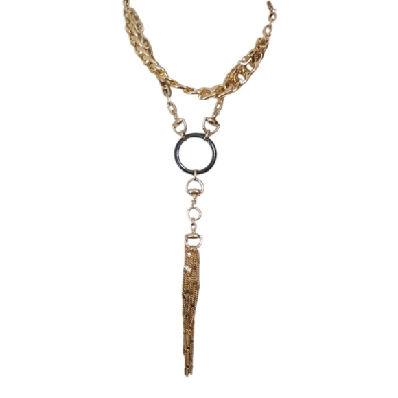 NWT Express Black and Gold Tassel Chain Necklace - Picture 2 of 3